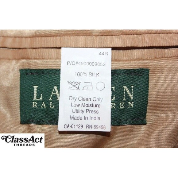 Lauren Ralph Lauren Blazer Sport Coat Mens Tan Herringbone 3 Btn Silk 44R - Picture 5 of 6